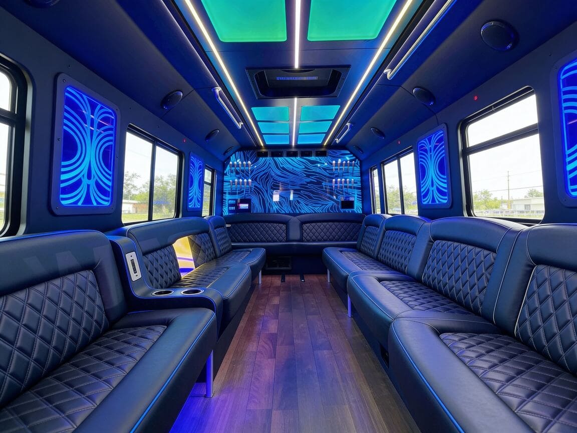 black party bus rental interior